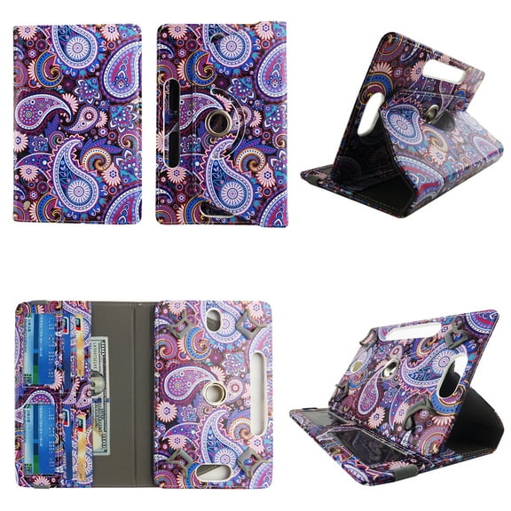 Purple Paisley tablet case 7 inch for LG G Pad LTE 7" 7inch android tablet cases 360 rotating slim folio stand protector pu leather cover travel e-reader cash slots