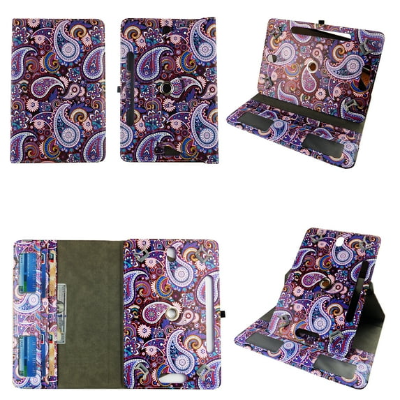 Purple Paisley tablet case 7 inch for RCA Mercury 7" 7inch android tablet cases 360 rotating slim folio stand protector pu leather cover travel e-reader cash slots