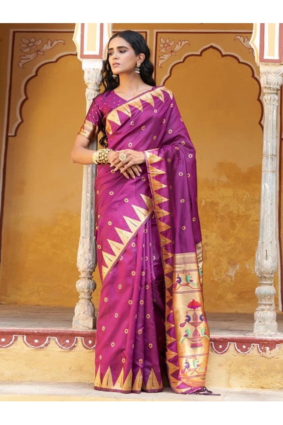 Purple Paithani Silk Saree | Saree With Unstitched Blouse | Bollywood Saree | Traditional Saree | Party Wear Saree | Wedding Saree