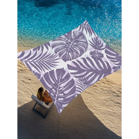 Purple Palm Leaves Sun Shade Sail 12' x 16', Tropical Botanical Minimalist Modern Rectangle Outdoor Sunshade Canopy, Waterproof UV Block Patio Covers for Garden Yard Beach
