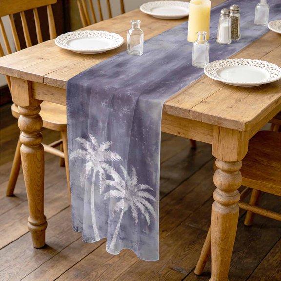 Purple Palm Tree 10ft Cheesecloth Table Runner for Wedding 27"x120", Summer Tropical Beach Country Rustic Island Tree Leaf Kitchen Dinner Sheer Tulle Chiffon Dresser Scarf, Holiday Party Decorations