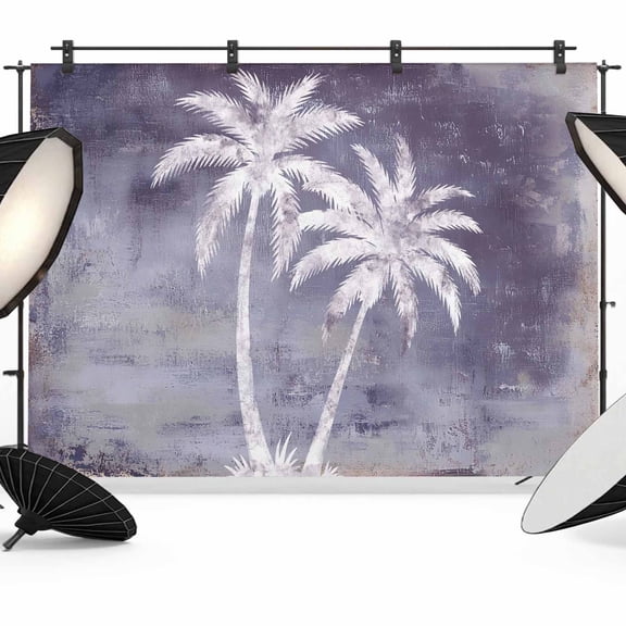 Purple Palm Tree Backdrops for Photography, Summer Tropical Beach Country Rustic Island Tree Leaf Fabric Photo Background Sturdy Studio Props for Photo Studio, Video Recording Photoshoot 7x5ft
