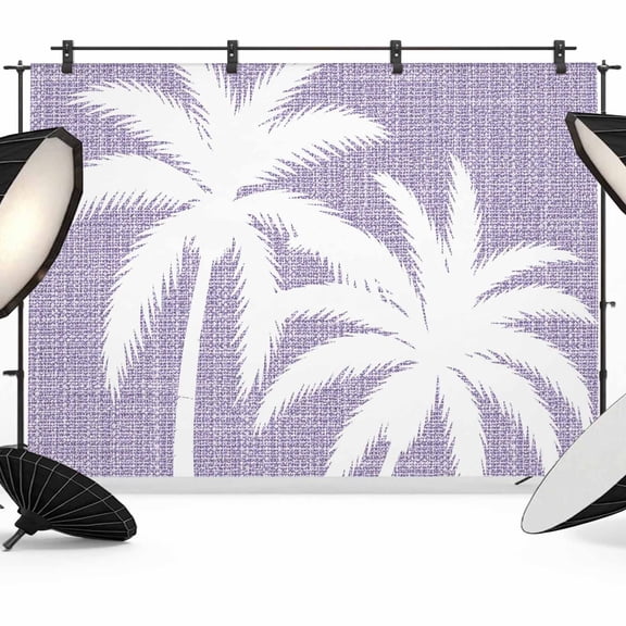 Purple Palm Tree Backdrops for Photography, Summer Tropical Beach Country Tree Leaf Linen Texture Fabric Photo Background Sturdy Studio Props for Photo Studio, Video Recording Photoshoot 7x5ft