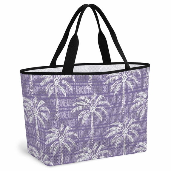 Purple Palm Tree Beach Bag for Women, Large Breathable Mesh Beach Tote Bag, Summer Botanical Tropical Tree Sandproof Lightweight Travel Bags for Vacation Picnic Swimming Pool 15.7"x15.7"x9.1"