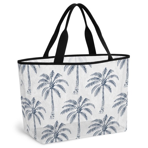 Purple Palm Tree Beach Bag for Women, Large Breathable Mesh Beach Tote Bag, Tropical Summer Botanical Forest Modern Sandproof Lightweight Travel Bags for Vacation Picnic Swimming Pool