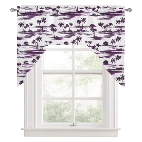 Purple Palms Tree Swag Valances for Windows 56 x 36 Inch, Deep Navy Ocean Beach Country Vintage Nautical Rod Pocket Light Filtering Window Topper for Kitchen Bathroom Bedroom Living Room