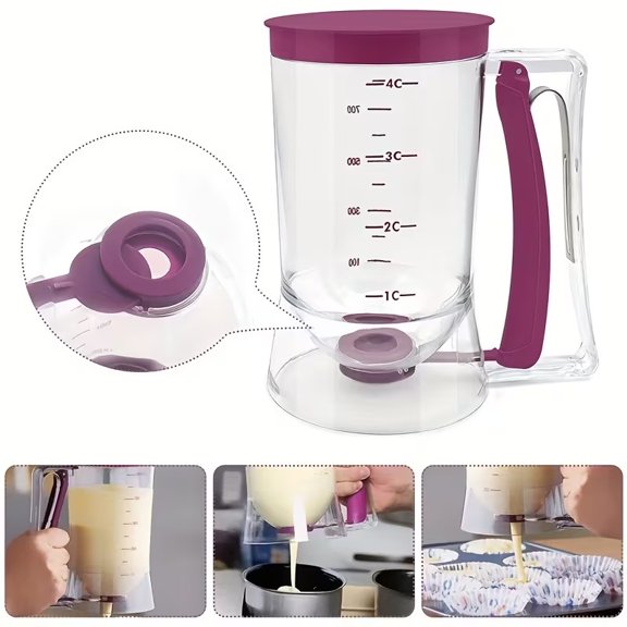 Purple Pancake Slurry Dispenser - Mess-Free Batter Dispenser for Perfect Pancakes and Cookies