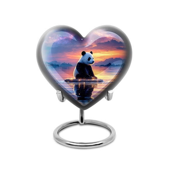 Purple Panda Heart Urn for Human Ashes Adult Male, Decorative Cremation Burial Box, Unique Memorial Keepsake, Elegant Funeral Urn Gift - 3Inch - Small/Mini Size - Single 1Pcs