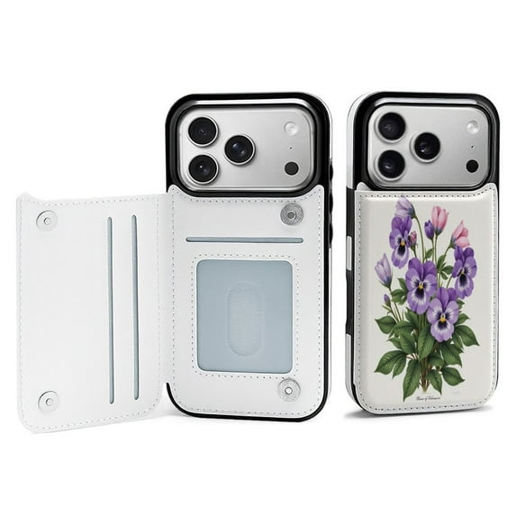Purple Pansies And Foliage Leather Wallet Case for iPhone 14 Pro Max Wallet Case Card Holder Flip