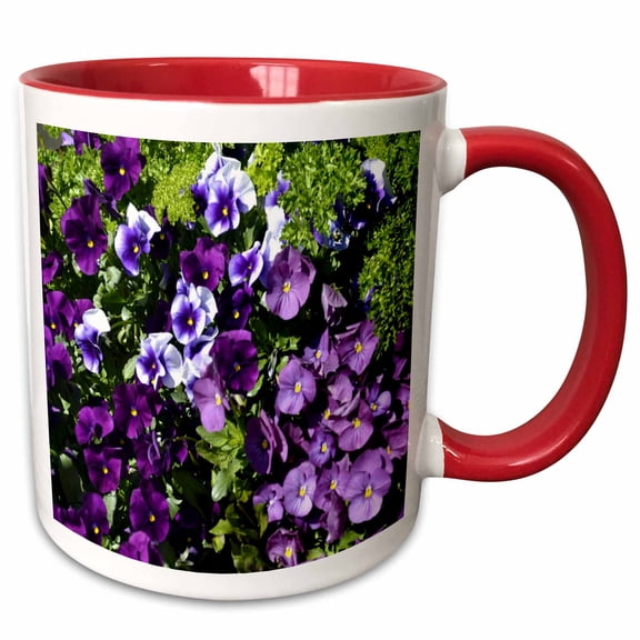 3drose, Purple Pansies Spread of Purple Flowers, 11oz Two-tone Red Mug