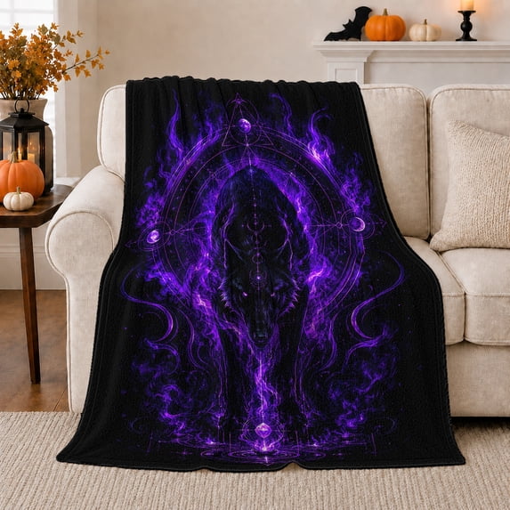 Purple Panther Portal with Mystic Lines, Magical Fantasy Style for Wildlife Lovers, Neon Sacred Cat Motif and Birthday Gift, Soft Flannel Blanket for Bedroom and Game Room, Home Decor