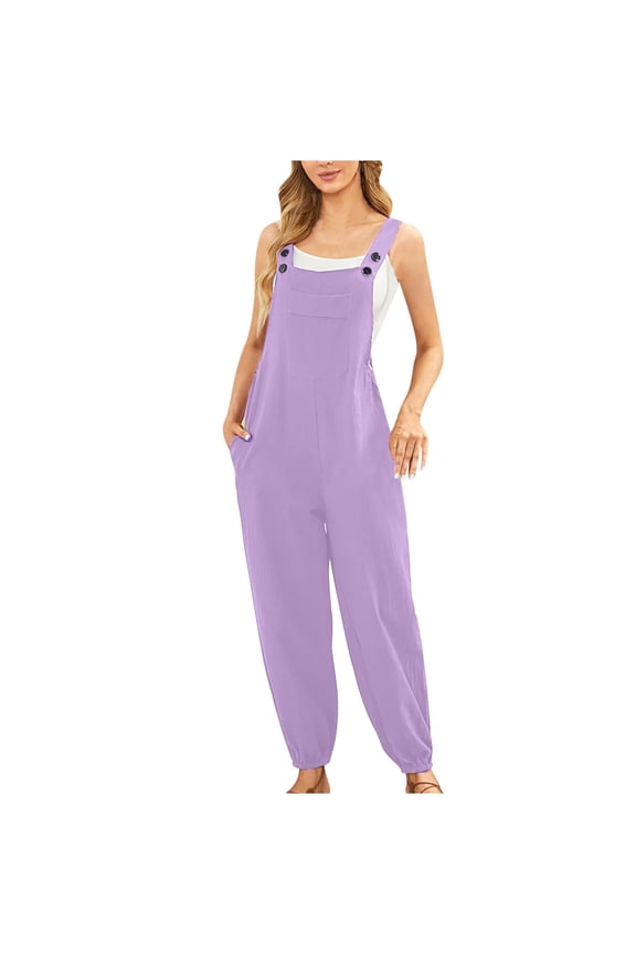 Purple Pants for Ladies Fall Summer Faux Gauze Linen Loose Fit Brunch Thin Overall Straight Leg Basic Long Leg Coveralls Pants One Piece Womens 2025 Clothing XL