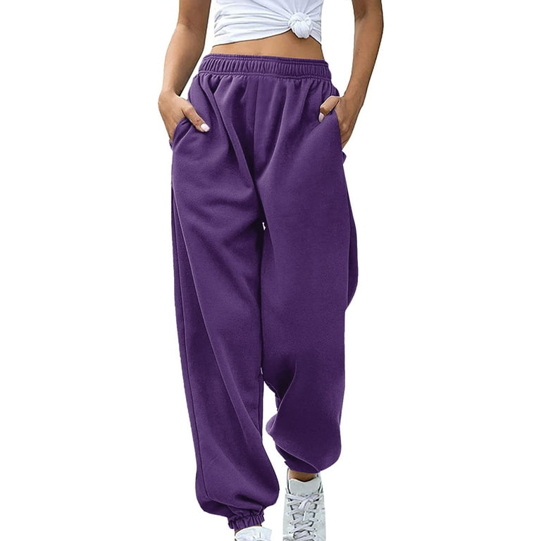 Purple Pants for Women Sweatpants No Drawstring Joggers Pants Workout High Waisted Yoga Pants With Pockets Woman Pants Clearance Walmart