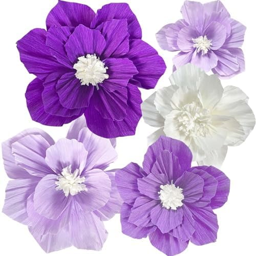 Purple Paper Flowers Artificial 3D Wall Dcor Wedding Birthday Bridal Baby Shower Violet Lavender Light Dark Purple White Lilac Nursery Room Backdrop Centerpieces Girls Women Party Decorations