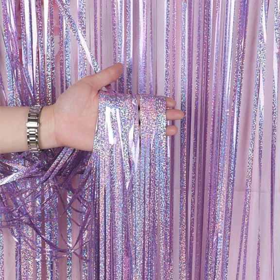 Purple Party Streamers Fringe Curtain 2Pack 3.3 x 9.8 Ft Foil Fringe Backdrop Curtains for Birthday Wedding Bridal Baby Shower Holiday Tinsel Streamers Party Decorations Door Streamer