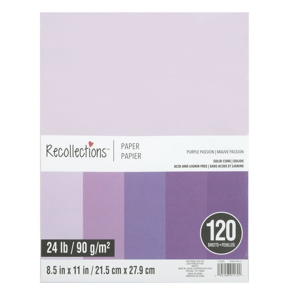 Recollections Purple Passion 8.5" x 11" Mixed Paper Pack - Acid and Lignin Free Paper for Scrapbooks, Arts & Crafts, 8 Pack