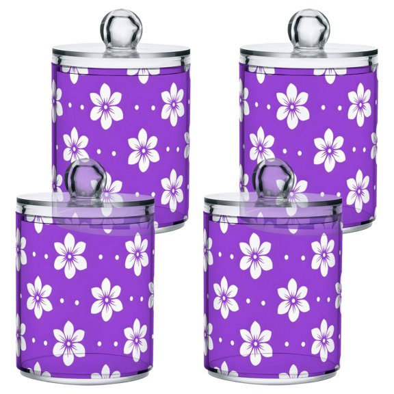 Purple Pattern Plastic Storage Jar 4 Pack Clear Translucent Canisters Dustproof Lid