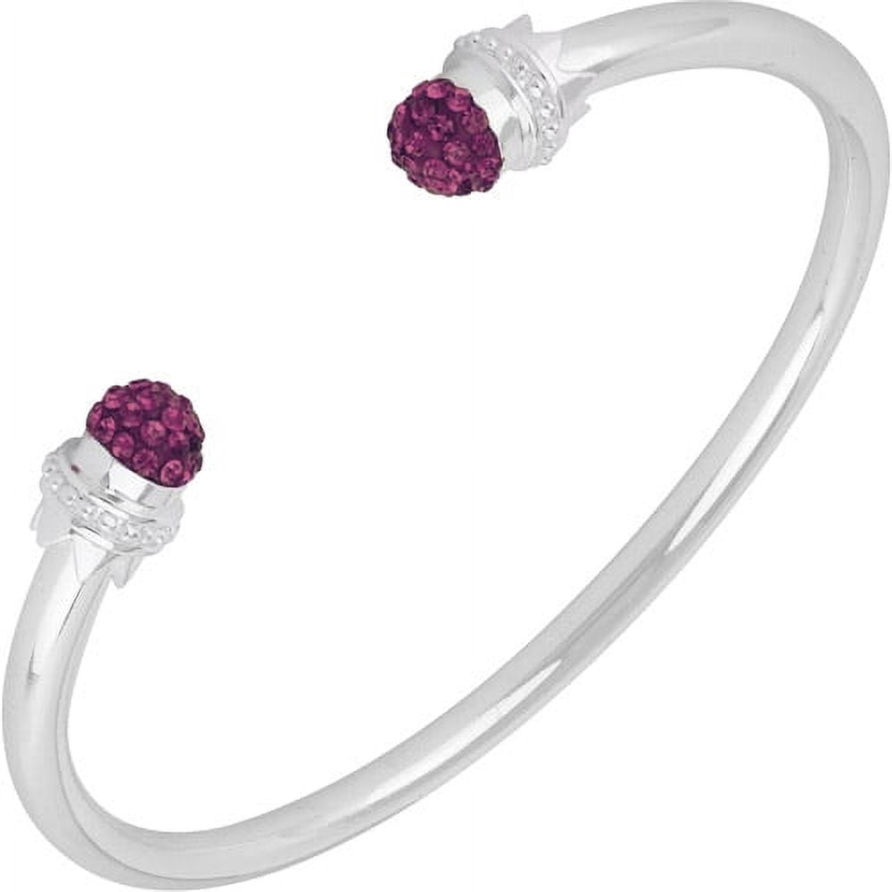 Purple Pave Crystal Silver-Plated Rhodium Fireball Endcap Cuff Bangle Bracelet