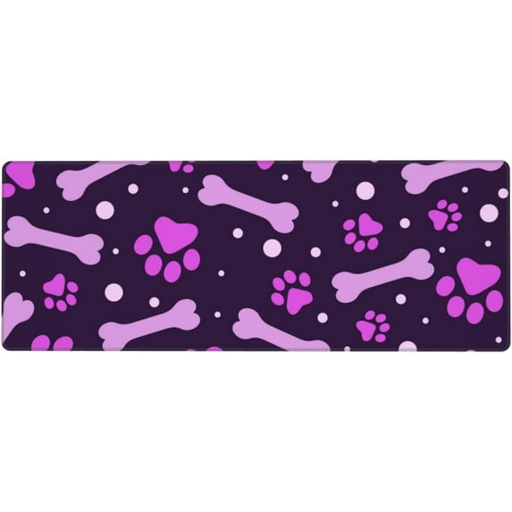 Purple Paw Print and Bone Large Gaming Mouse Pad Non Slip Rubber Mouse Mat Desk Pad Long Extended Keyboard Pad 31.5x11.8