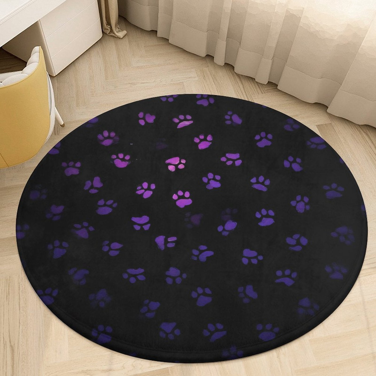 Paw Rug Pattern Purple Paw Prints Pattern Round Area Rugs for Bedroom Living Room, 6FT ...