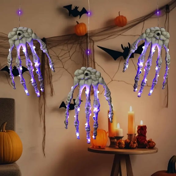 Purple Paw Skeleton Hand LED String Lights, Glowing Purple Halloween Fairy Light Strand, Spooky Decorative Light for Home, Party, Yard, Porch & Holiday Display
