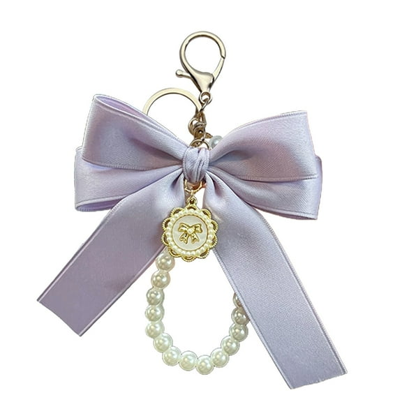 Purple Pearl Chain Bow Keychain With Double Sided Extender For Bag Strap Extension Purse Accessory Replacement Fashion Key Ring For Women Girls