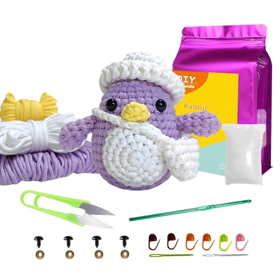 Purple Penguin Crochet Kit for Beginners, DIY Crochet Animal Kit for Adults, Crochet Starter Kit , Valentines Handmade Gifts for Her Him