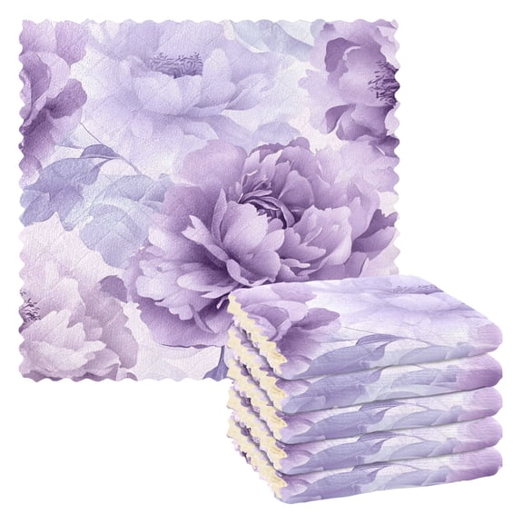 Purple Peonies Floral Kitchen Cloth Dish Towels for Drying Washing Absorbent Dish Rags Reusable soft kitchen dishcloth set 6 Pack