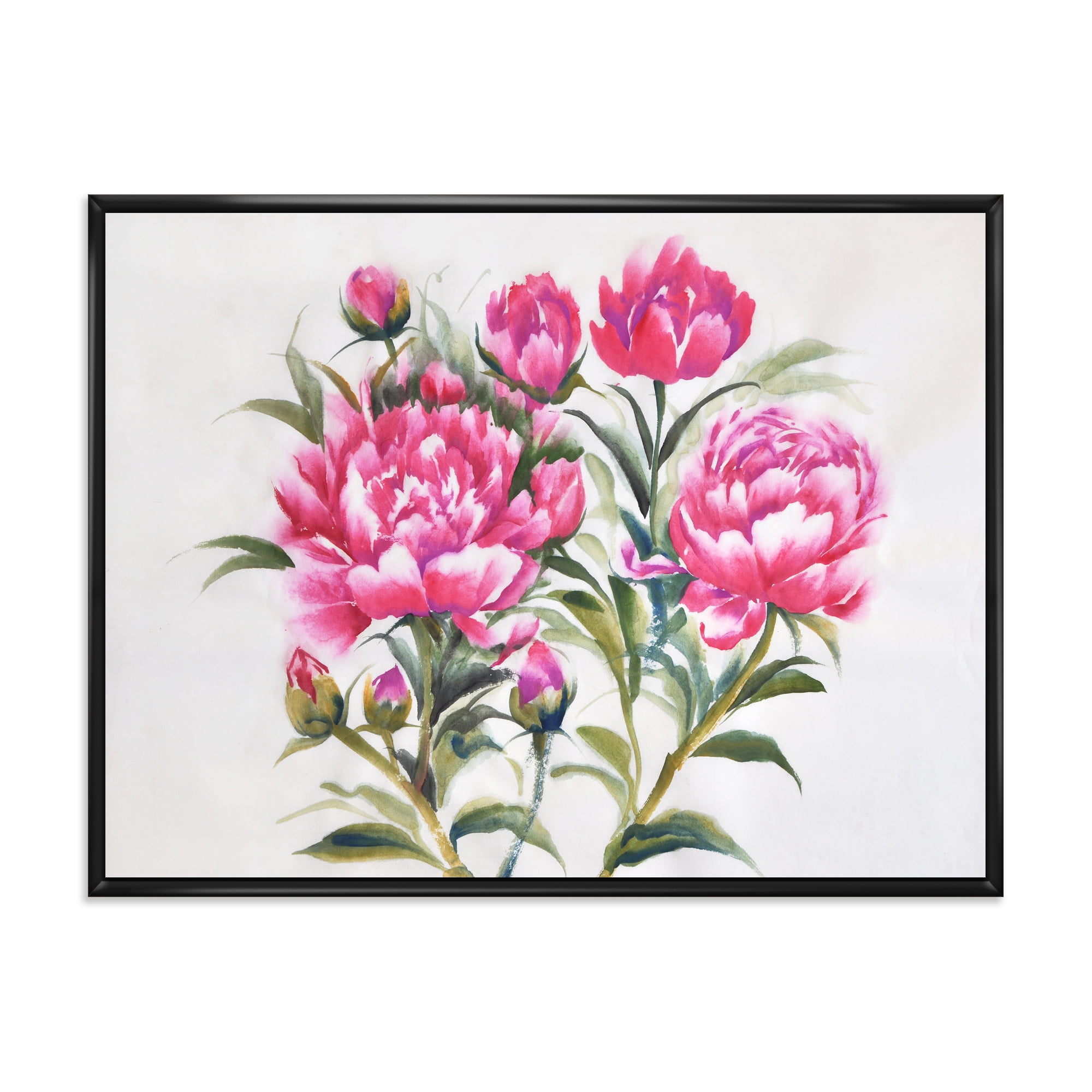 Purple Peonies Flowers 40 in x 30 in Framed Painting Canvas Art Print, by Designart