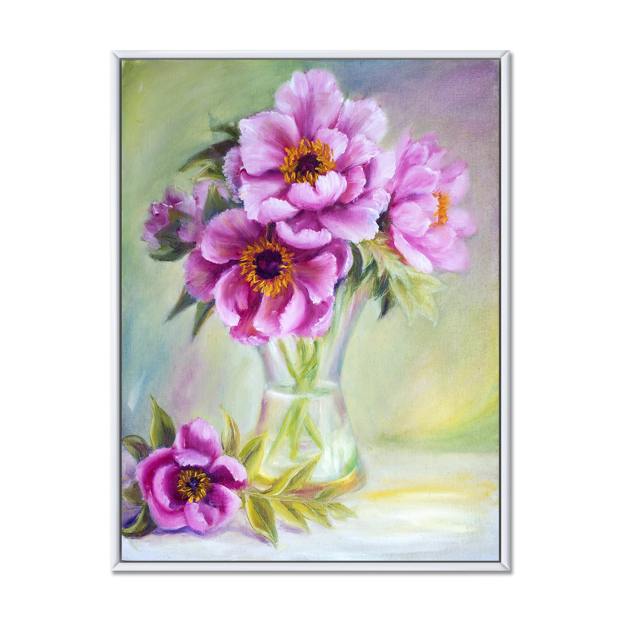 Purple Peonies In Vase Still Life 30 in x 40 in Framed Painting Canvas Art Print, by Designart