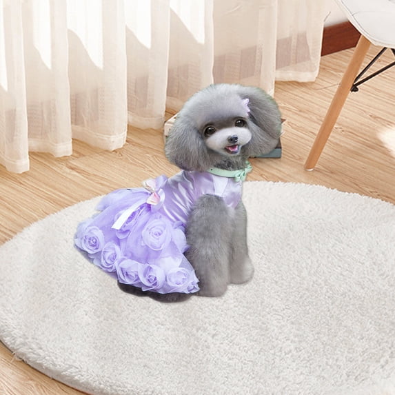 Purple Pet Dress for Small Medium Dogs Cats Princess Style Soft Fabric Adjustable Size with Bow Festive Wear Cute Comfortable