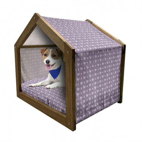 Purple Pet House, Valentine's Day Couple Wedding Bride Heart Design Image, Outdoor & Indoor Portable Dog Kennel with Pillow and Cover, 5 Sizes, Lavender and Purple, by Ambesonne