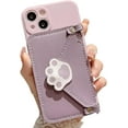 thumbnail image 1 of Purple Phone Case with Cute Cat Paw Card Holder & Adjustable Shoulder Strap, Shockproof Soft Case for iPhone 11 Pro, 1 of 12