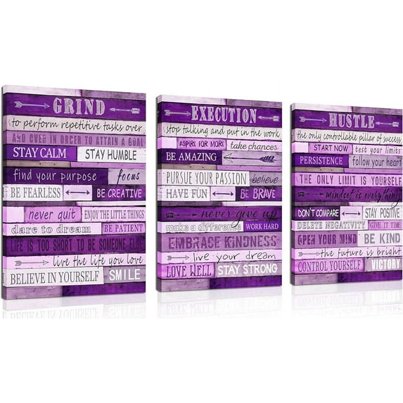 Purple Pictures Wall-Decor - Inspirational Canvas Wall Art For Office - Motivational Gifts For Women Ready To Hang Size 12" x 16" x 3 Pieces