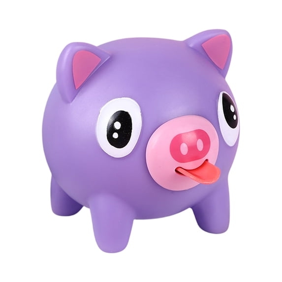 Purple Pig Squishy Stress Toy with Squeaky Sound and Tongue Out Design, 1 Pack, for Kids and Adults, Sensory Squeeze Toy