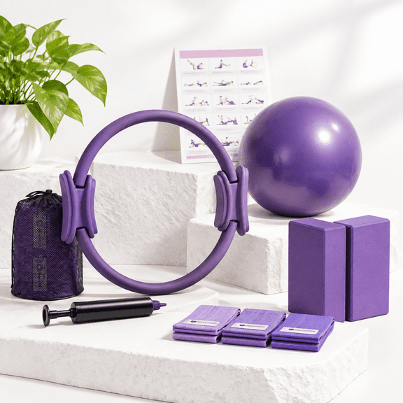 Purple Pilates Fitness Kit with Ring, Ball, and Bands for Home Workouts