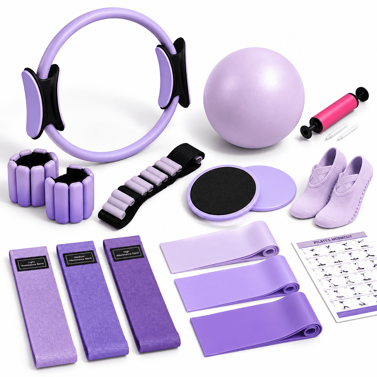 Purple Pilates Home Workout Kit with Ring, Ball, Resistance Bands ...
