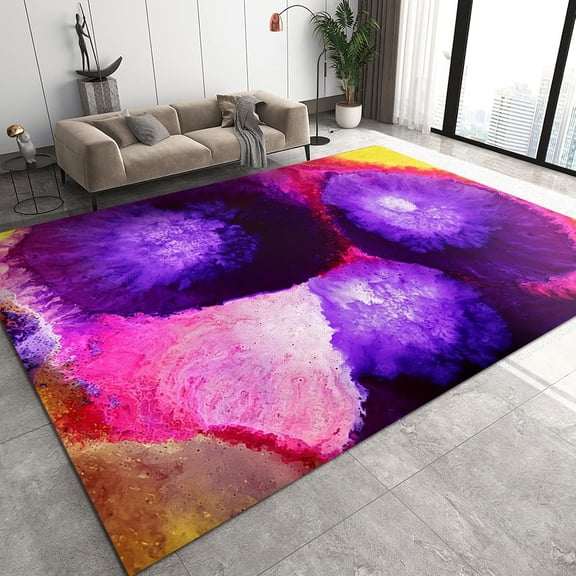 Purple Pink Abstract Marble Living Room Rug, Creative Exquisite Geometry Art Ultra-Thin Area Rugs, Easy-Cleaning Non Shedding Floor Indoor Carpet for Bedroom Kitchen Office Dining Room 2x3ft