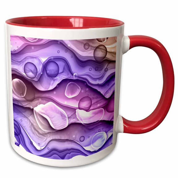 3drose, Purple, Pink, and Beige Bubble Abstract, 11oz Two-tone Red Mug
