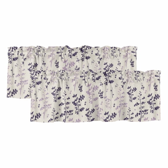 Purple Pink Botanical Valances for Windows, Decorative Rod Pocket Window Valance Curtains, Rustic Country Spring Floral Summer Leaf Short Curtain Drapes for Living Room, 2 Panels, 60" W x 18" L