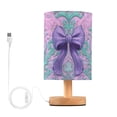 thumbnail image 1 of Purple Pink Bows Turquoise Flower Pattern Table Lamp with USB Port LED Warm Light Lamp Night Light Home Decor, 1 of 7
