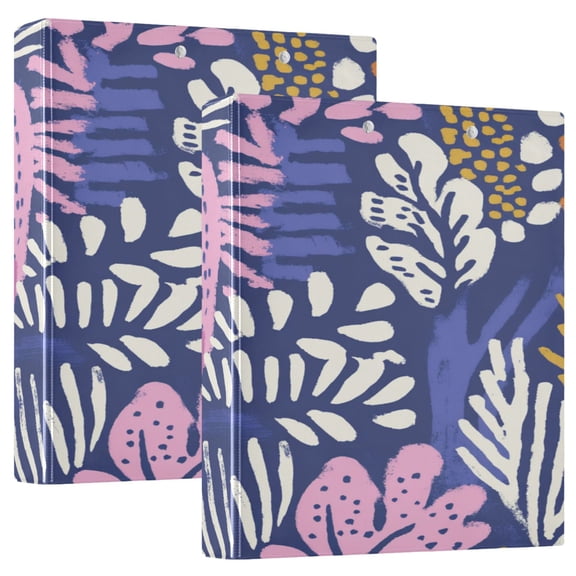 Purple Pink Cactus Design 12.4x10.6in PVC Round Ring Binder, D-Ring 3-Hole, Metal Clip, 200 Sheets