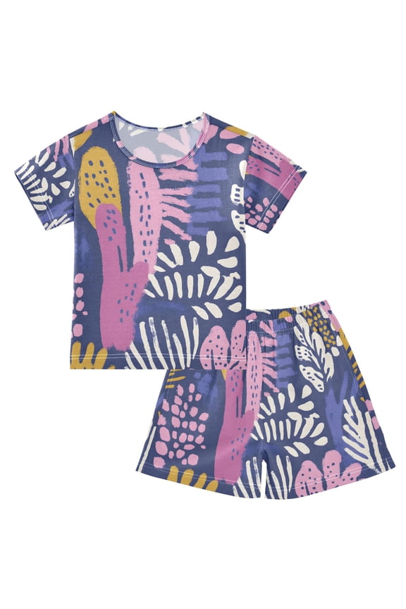 Purple Pink Cactus Design Summer Pajama Set Soft Cotton Short Sleeve Sleepwear 2PCS Pajama Sets Breathable Lounge Set Size 6Y