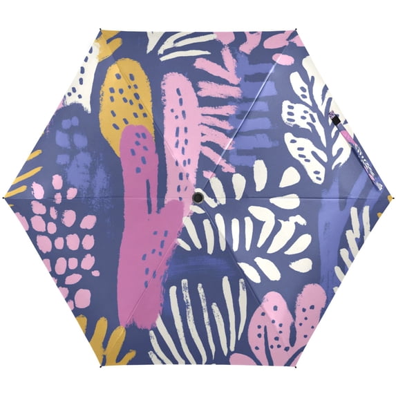 Purple Pink Cactus Design Umbrellas for Sun Auto Open Close UV50+ Waterproof 5-Fold Compact Fiberglass Frame
