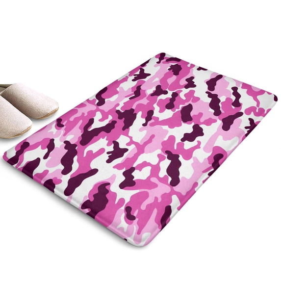 Purple Pink Camo Classic Shapes Flannel Non Slip Door Rugs,Washable Door Mats Indoor,Decorative Door Mats,Dirt-Resistant and Absorbent Doormat for Entrance,Bedroom,Kitchen,Bathroom,23.5"x16"