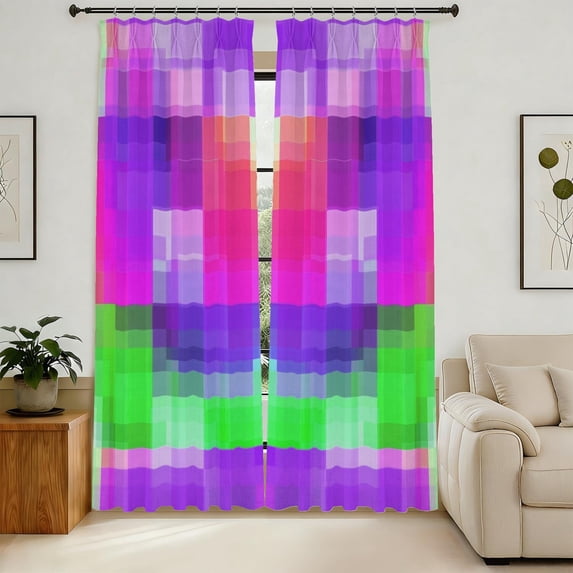 Purple and Pink Checkered Pinch Pleat Semi Sheer Curtains, Pinch Pleat ...