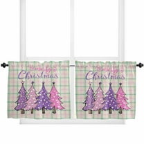 Purple Pink Christmas Tree Kitchen Curtain 2 Panels Tiers Curtains 36 Inch Length, Xmas Snowflake Plaid Rustic Curtains Rod Pocket Curtains Window Drapes Treatment Window Cafe Curtains