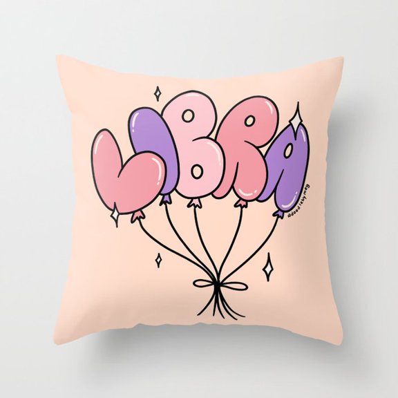 Purple Pink Decorative Script Polyester Velvet Throw Pillow Cover for Studio Decor, No Insert
