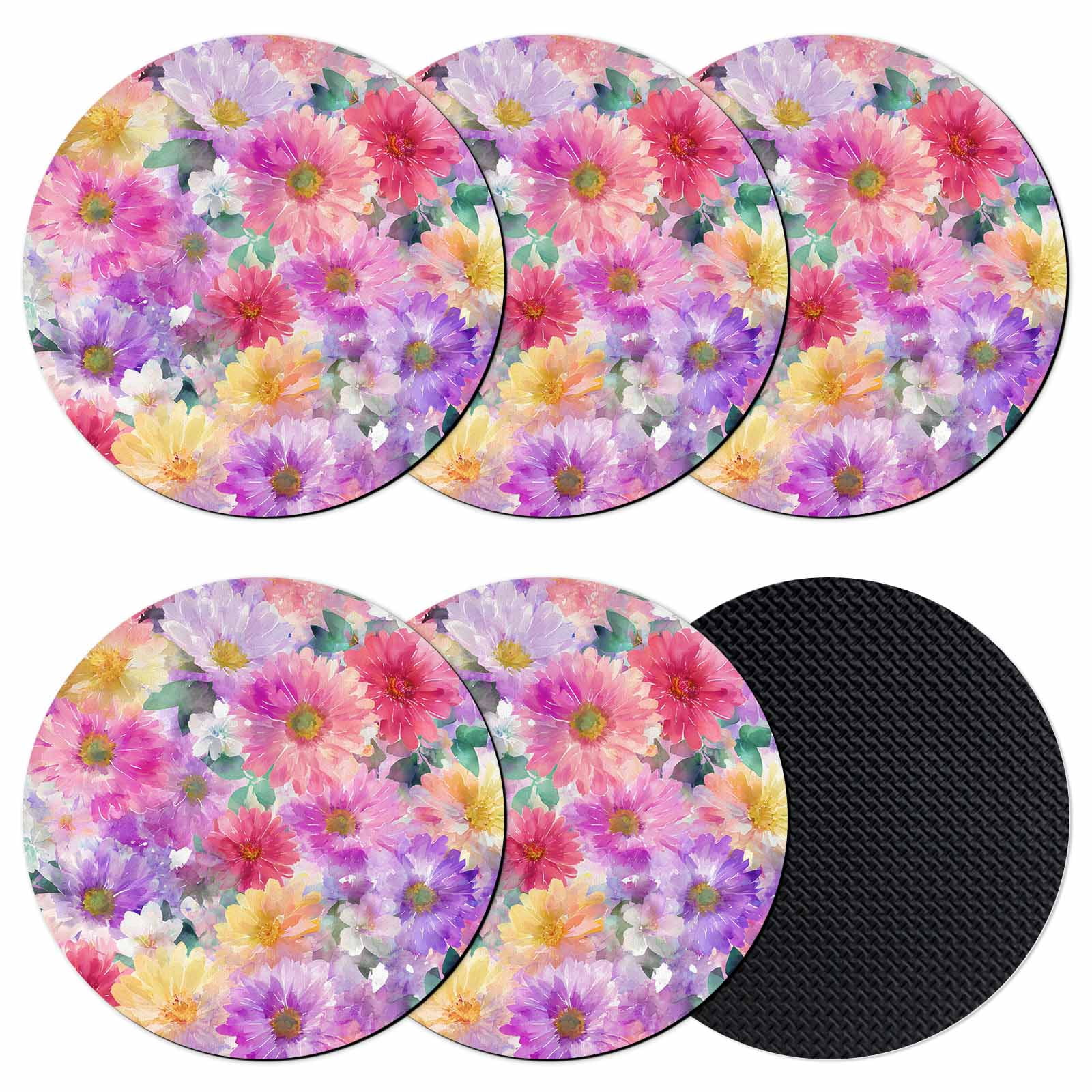 Pink Coaster Set Purple Pink Floral Coasters Set of 6, Absorbent Coasters for Drinks ...