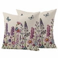 thumbnail image 1 of Purple Pink Floral Pillow Covers 2 Pack Spring Lavender Wildflowers Blue Butterfly Botanical Linen Texture Pillowcase Waterproof Outdoor Throw Pillow Cover for Patio Garden Square Cushion 24”x24”, 1 of 9